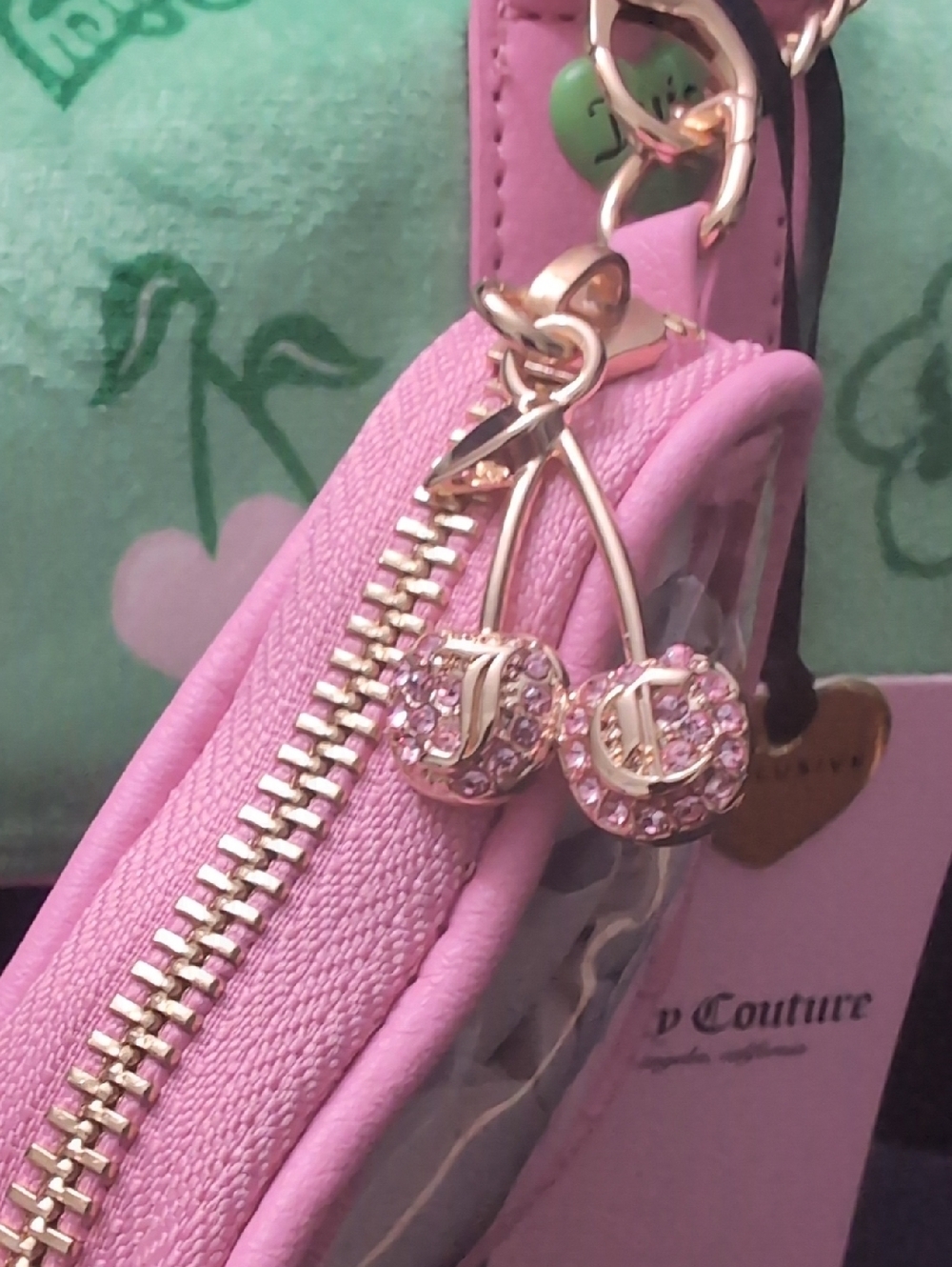 NWT,Juicy Couture 'Retro Juicy Cherry's Green/Pink Mini Barrel Bag. - Picture 4 of 14